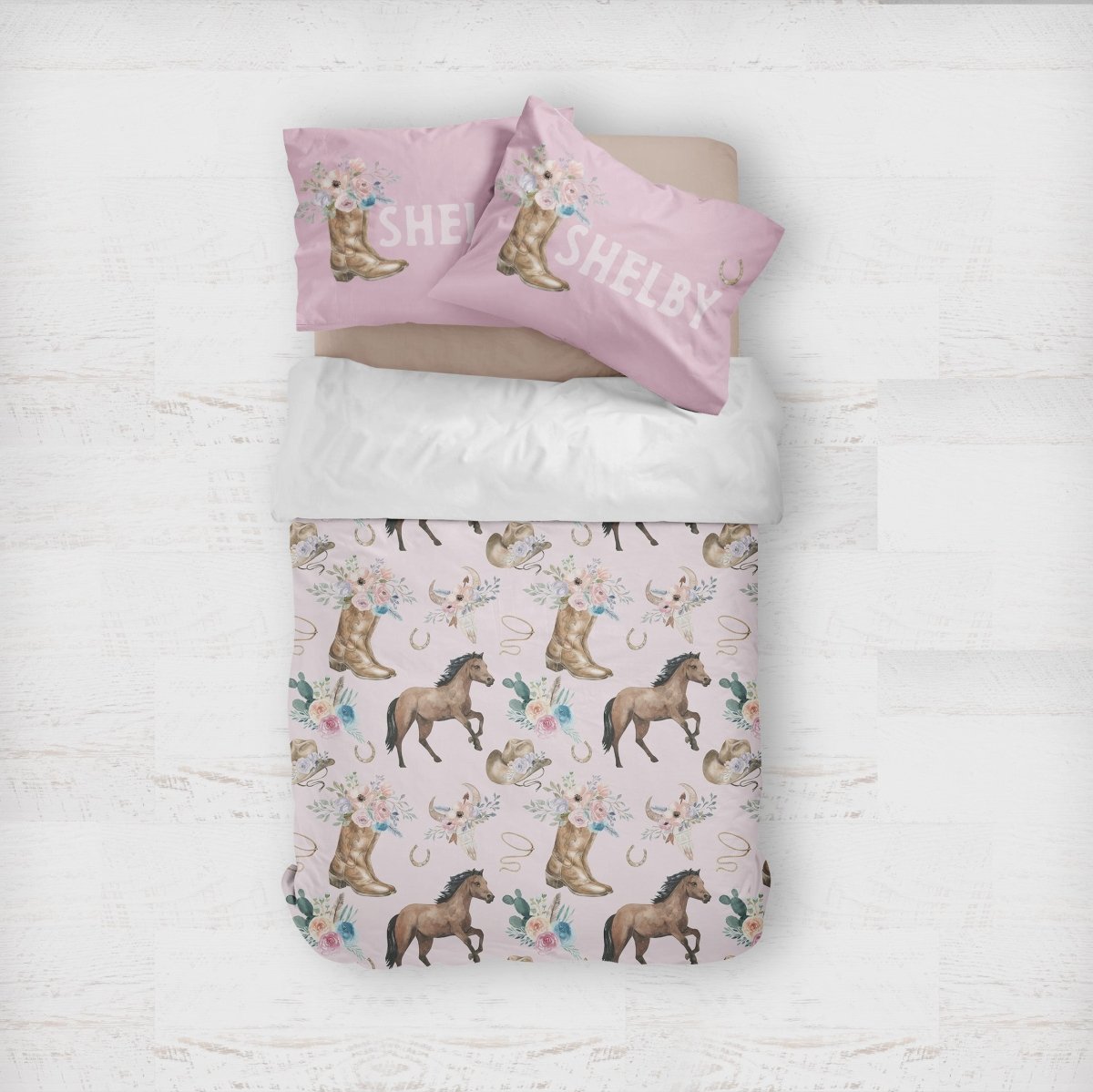 Floral Cowgirl Kids Bedding Set (Comforter or Duvet Cover) - Floral Cowgirl, gender_girl, text