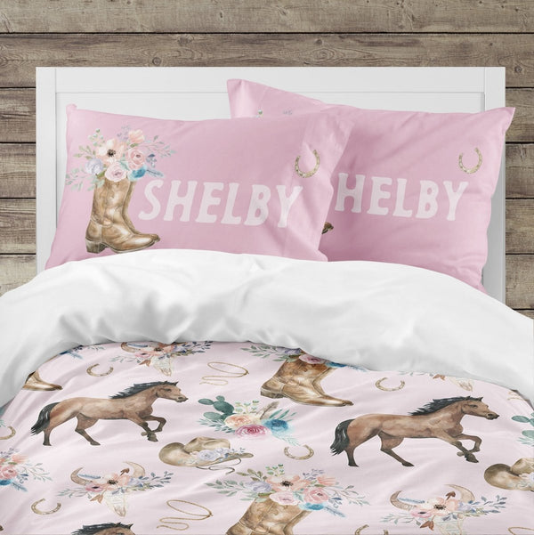 Floral Cowgirl Kids Bedding Set (Comforter or Duvet Cover) - Floral Cowgirl, gender_girl, text