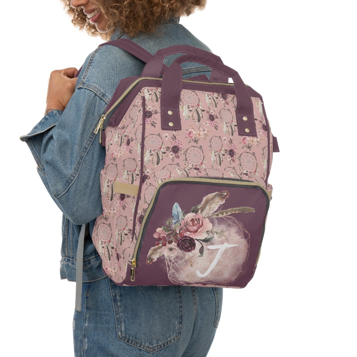 Floral Dreamcatcher Personalized Backpack Diaper Bag - Floral Dreamcatcher, gender_girl, text