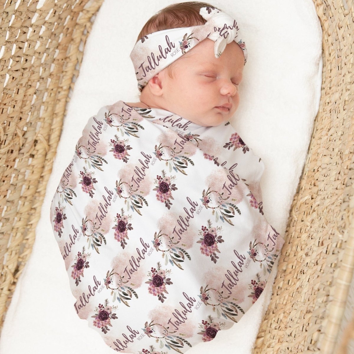 Floral Dreamcatcher Personalized Swaddle Blanket Set - Floral Dreamcatcher, gender_girl, text