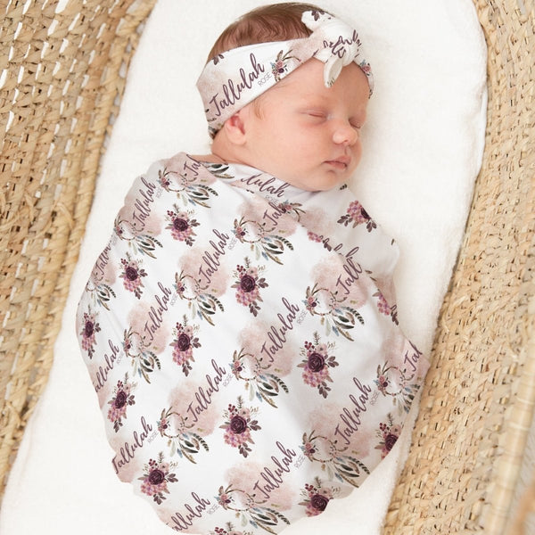Floral Dreamcatcher Personalized Swaddle Blanket Set - Floral Dreamcatcher, gender_girl, text