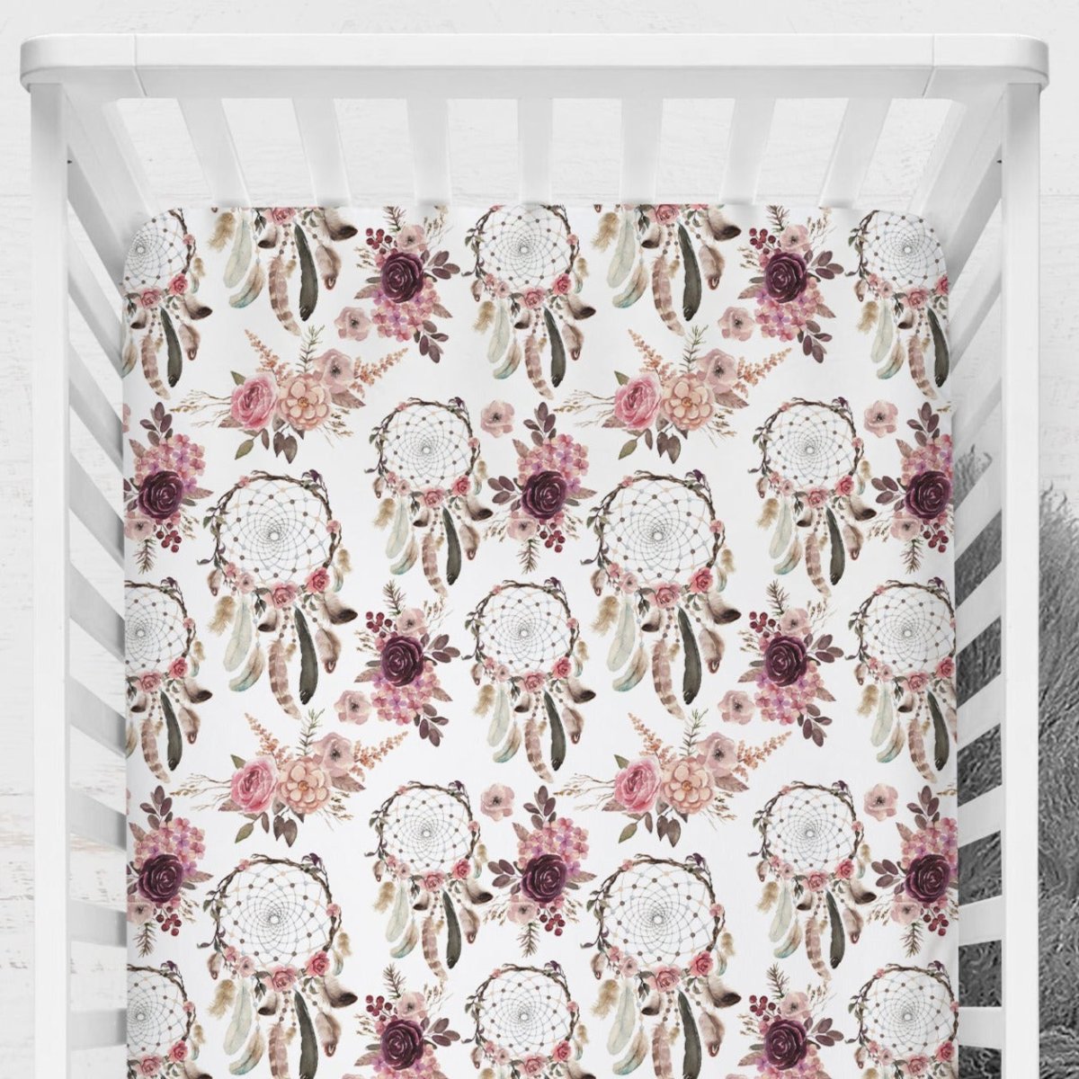 Floral Dreamcatcher Ruffled Crib Bedding - Floral Dreamcatcher, gender_girl, text