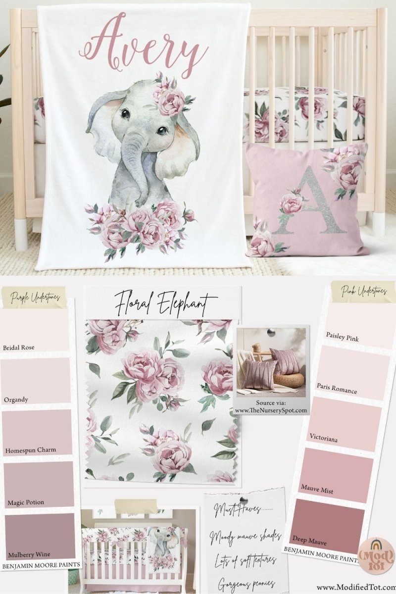 Floral Elephant Milestone Blanket - Floral Elephant, gender_girl, text