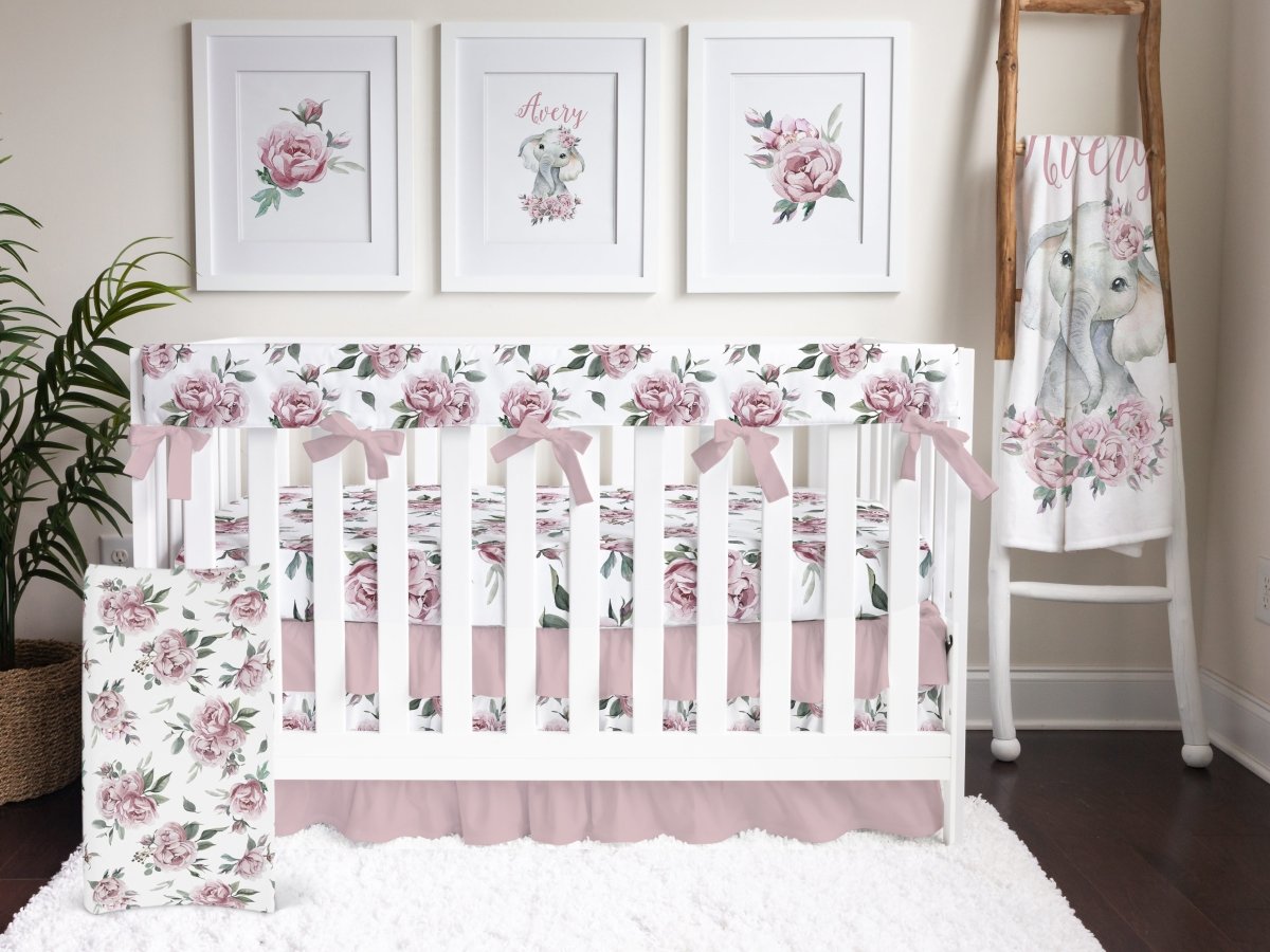 Floral Elephant Ruffled Crib Bedding - Floral Elephant, gender_girl, text