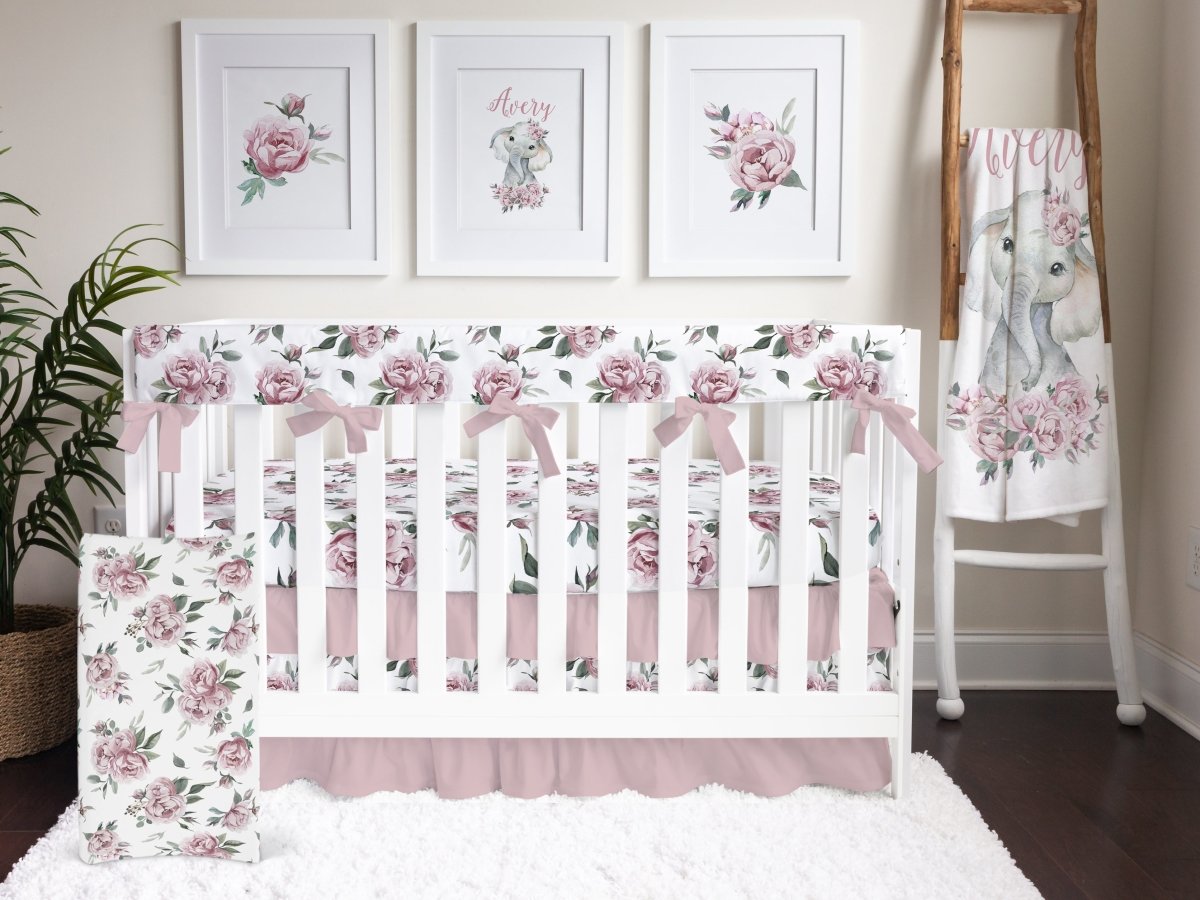 Floral Elephant Ruffled Crib Bedding - Crib Bedding Sets