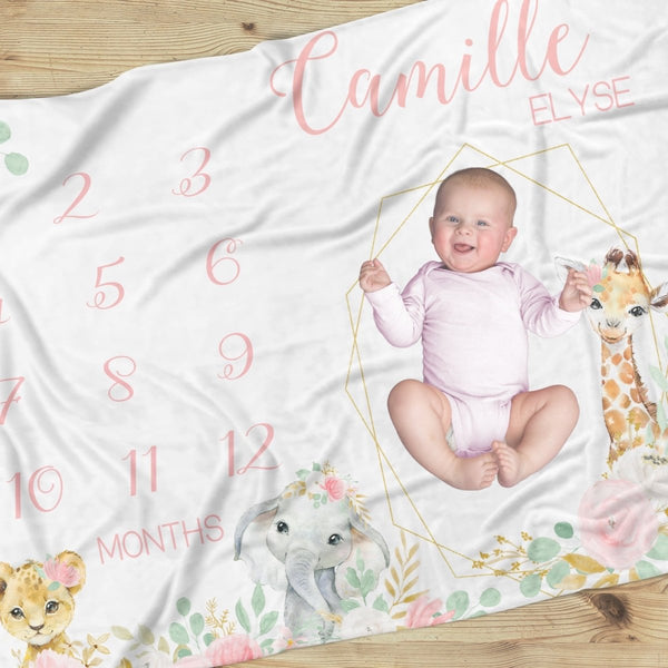 Floral Jungle Milestone Minky Blanket - Floral Jungle, gender_girl, text