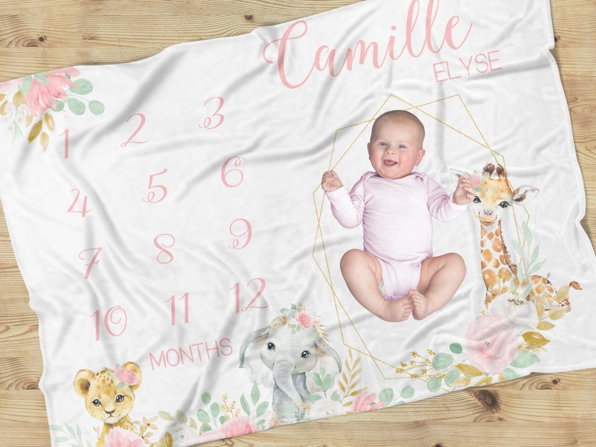 Floral Jungle Milestone Minky Blanket - Floral Jungle, gender_girl, text