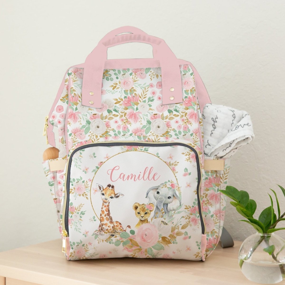 Floral Jungle Personalized Backpack Diaper Bag - Floral Jungle, gender_girl, text