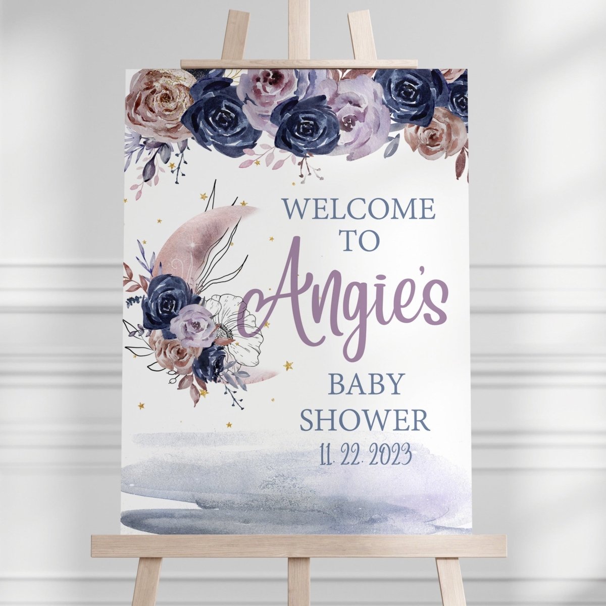 Floral Moon Baby Shower Welcome Sign - Floral Moon, gender_girl, text