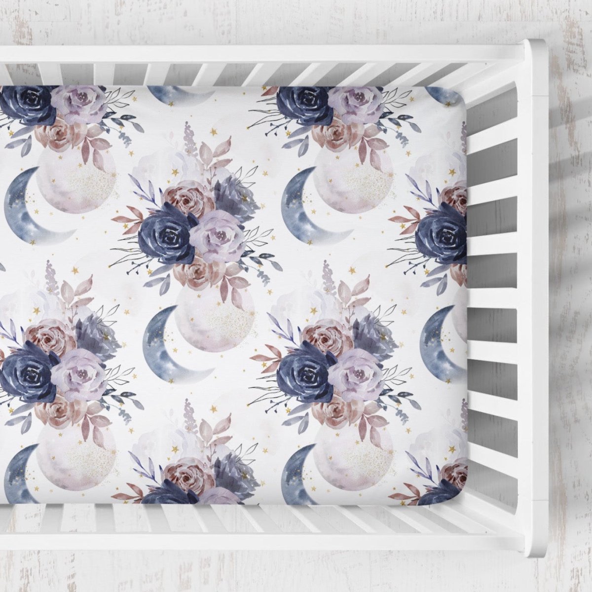 Floral Moon Crib Sheet - gender_girl, Theme_Boho, Theme_Floral