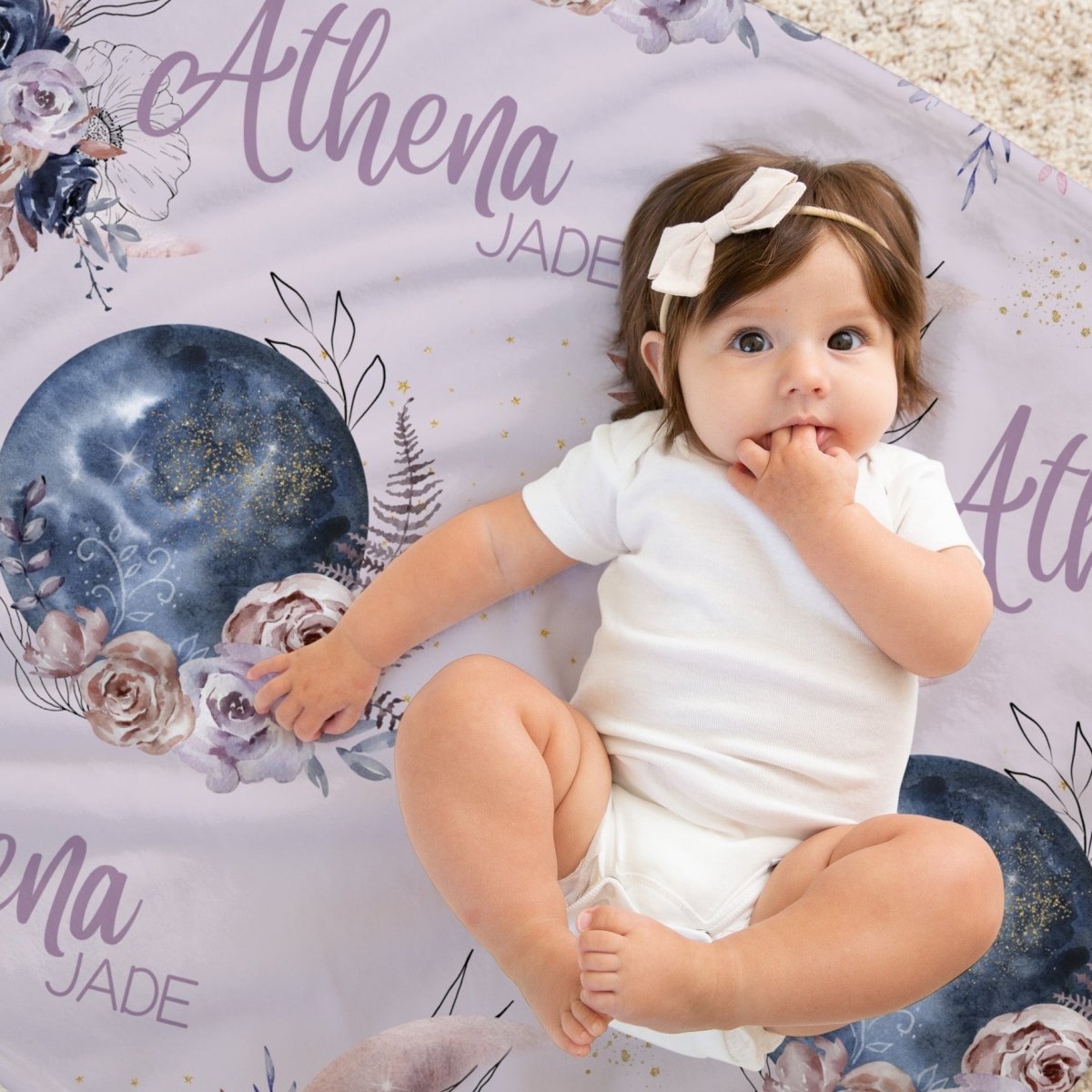 Floral Moon Personalized Baby Blanket - Floral Moon, gender_girl, Personalized_Yes