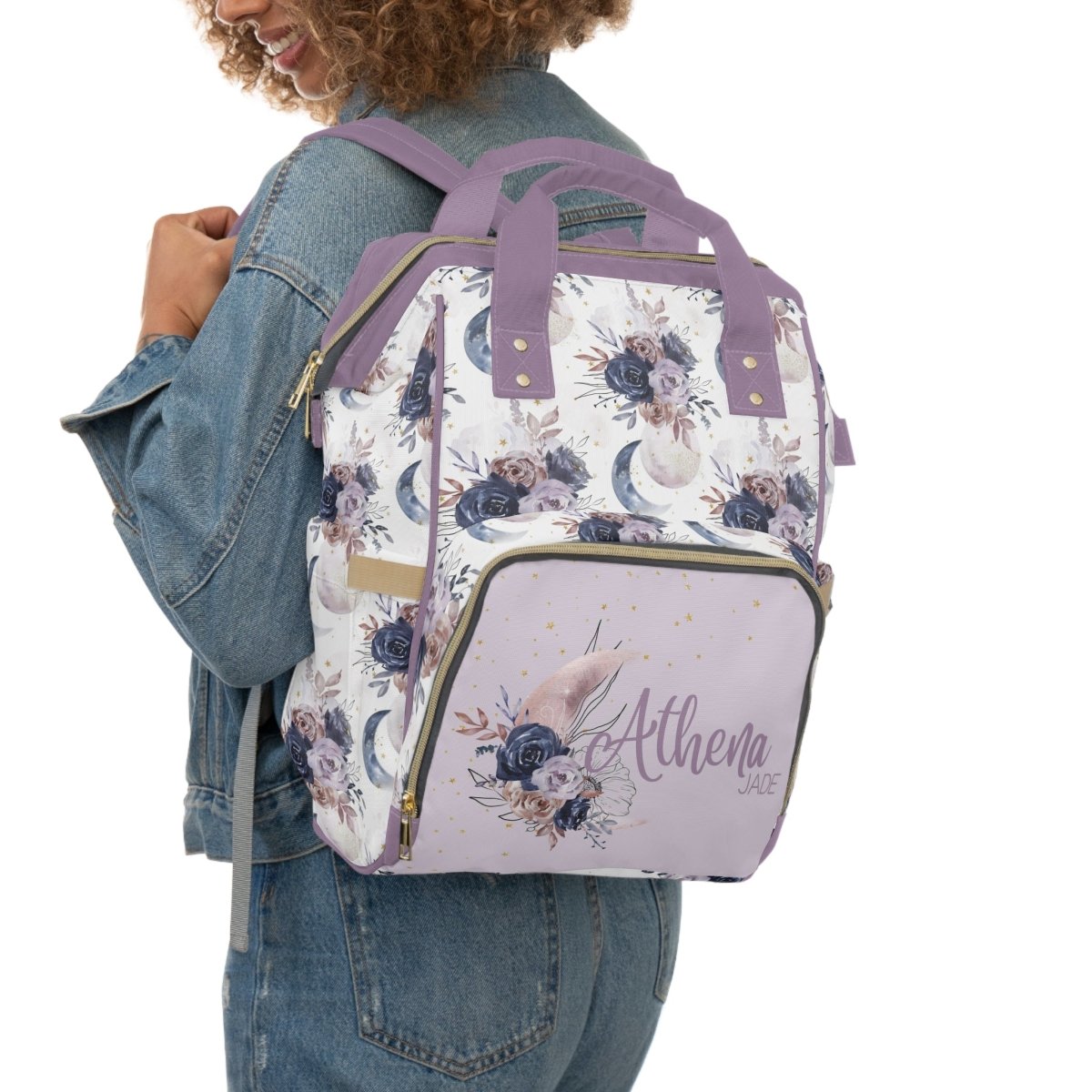 Floral Moon Personalized Backpack Diaper Bag - Floral Moon, gender_girl, text