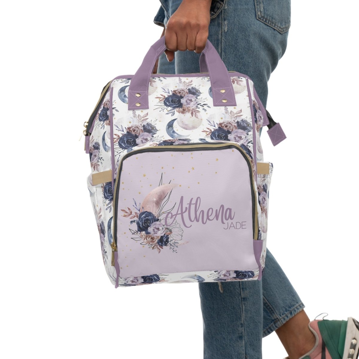 Floral Moon Personalized Backpack Diaper Bag - Floral Moon, gender_girl, text