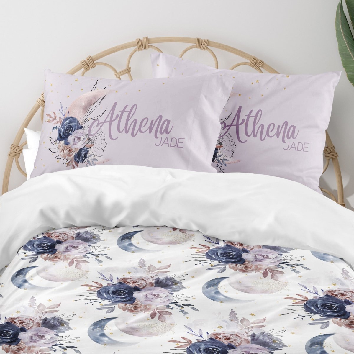 Floral Moon Personalized Kids Bedding Set (Comforter or Duvet Cover) - Floral Moon, gender_girl, text