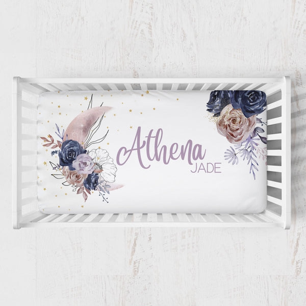 Floral Moon Personalized Crib Sheet