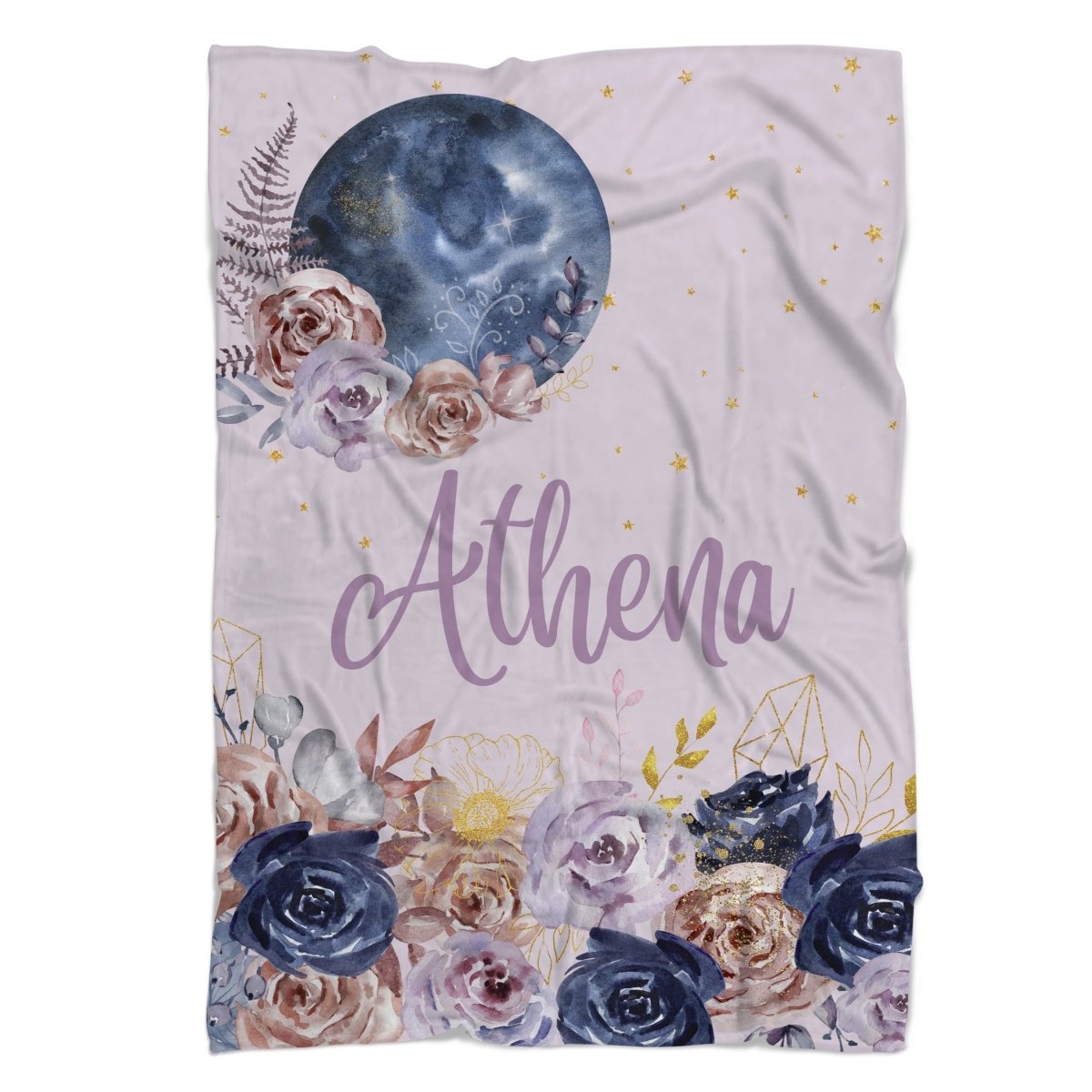 Floral Moon Personalized Minky Blanket - Floral Moon, gender_girl, Personalized_Yes