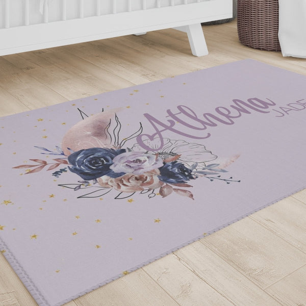 Floral Moon Personalized Nursery Rug - Floral Moon, gender_girl, text