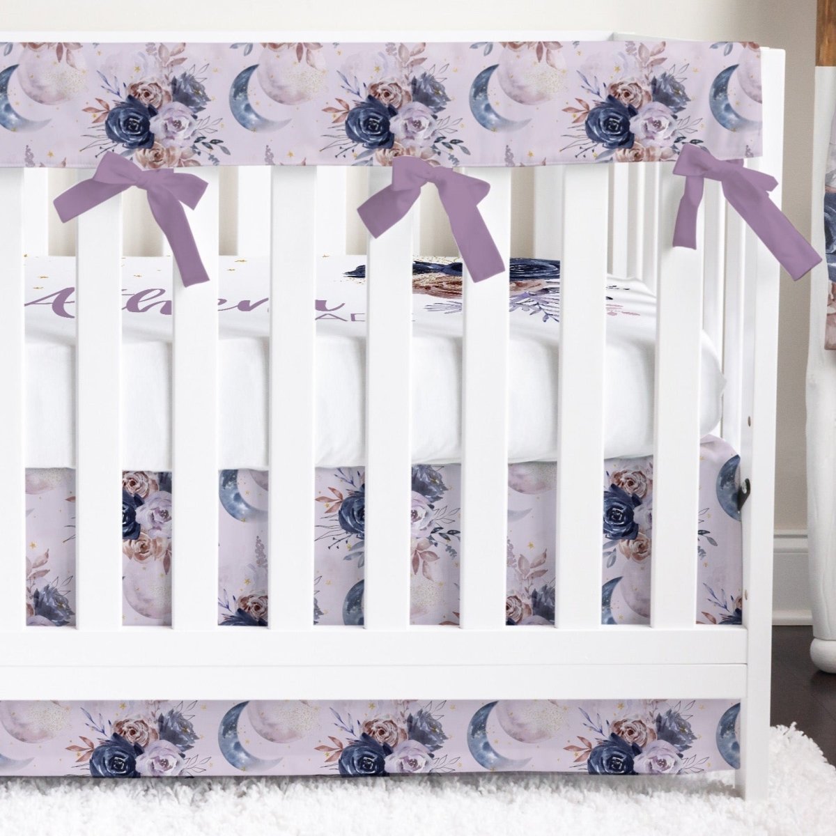 Floral Moon Purple Crib Bedding - Girl Crib Bedding