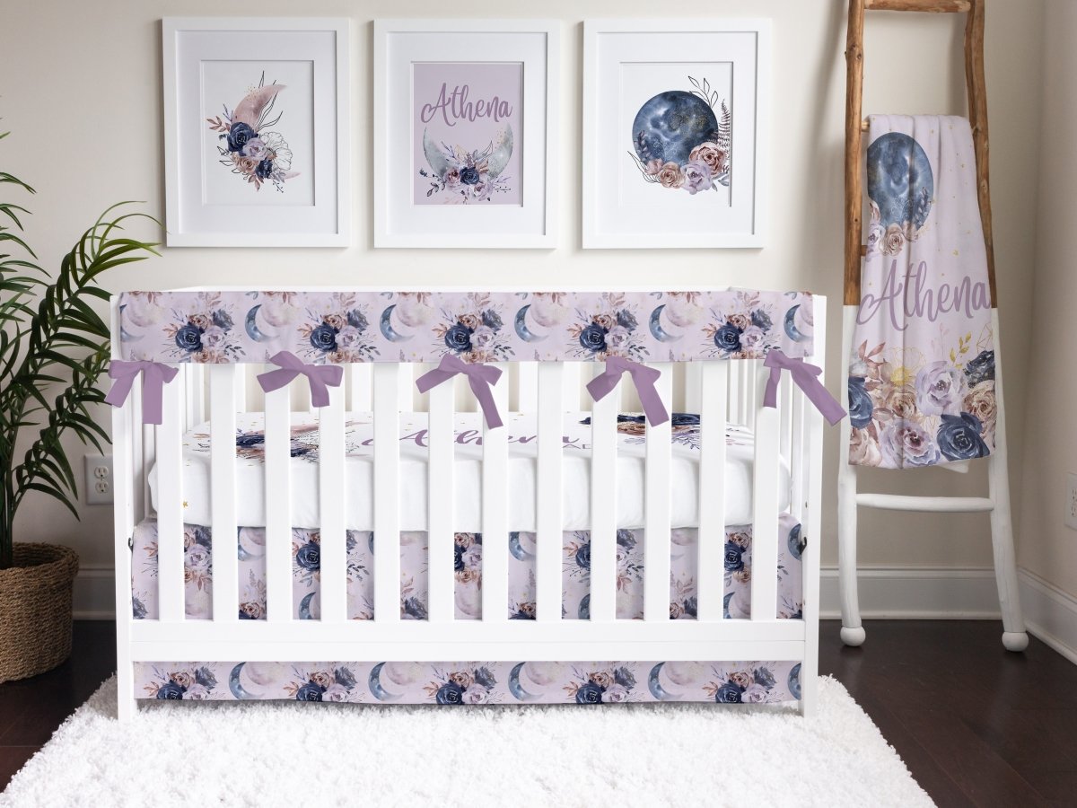 Floral Moon Purple Crib Rail Guards - Floral Moon, gender_girl, Theme_Boho