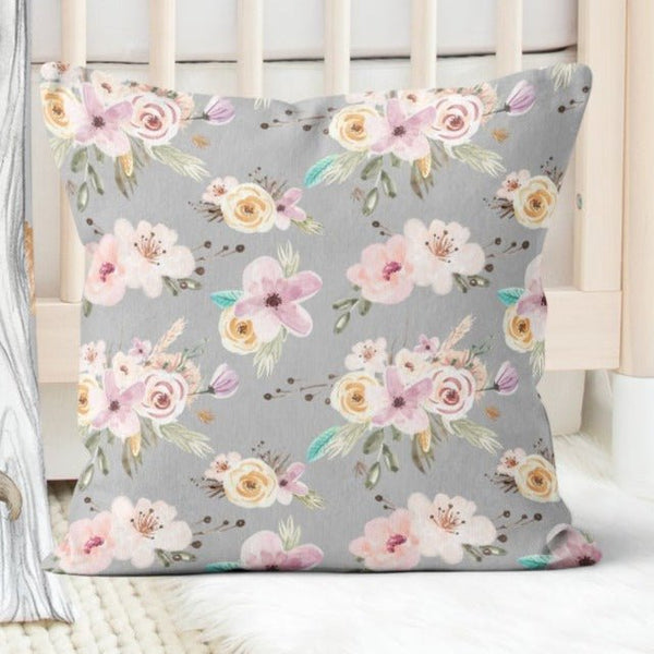 Floral Woodlands Nursery Pillow - Floral Woodlands, gender_girl, text