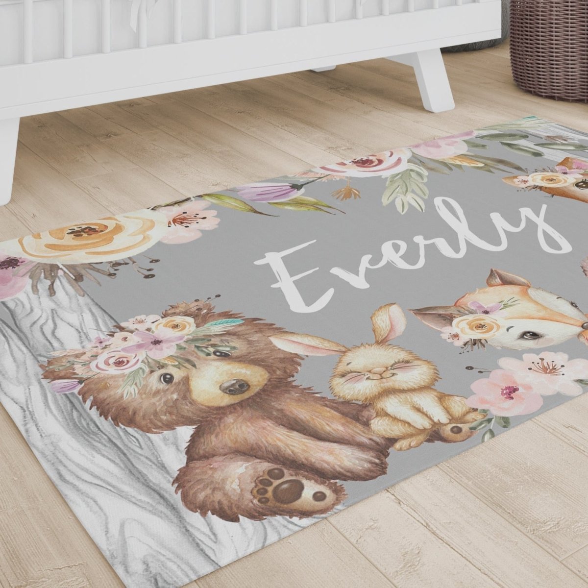 Floral Woodlands Nursery Rug - Floral Woodlands, gender_girl, text