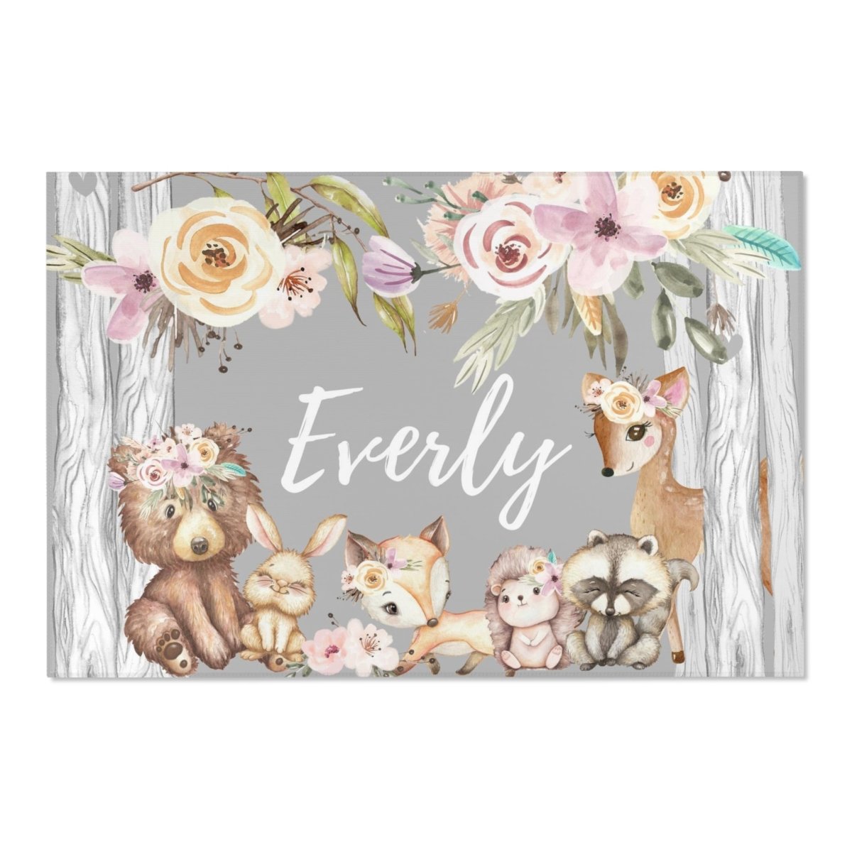 Floral Woodlands Nursery Rug - Floral Woodlands, gender_girl, text