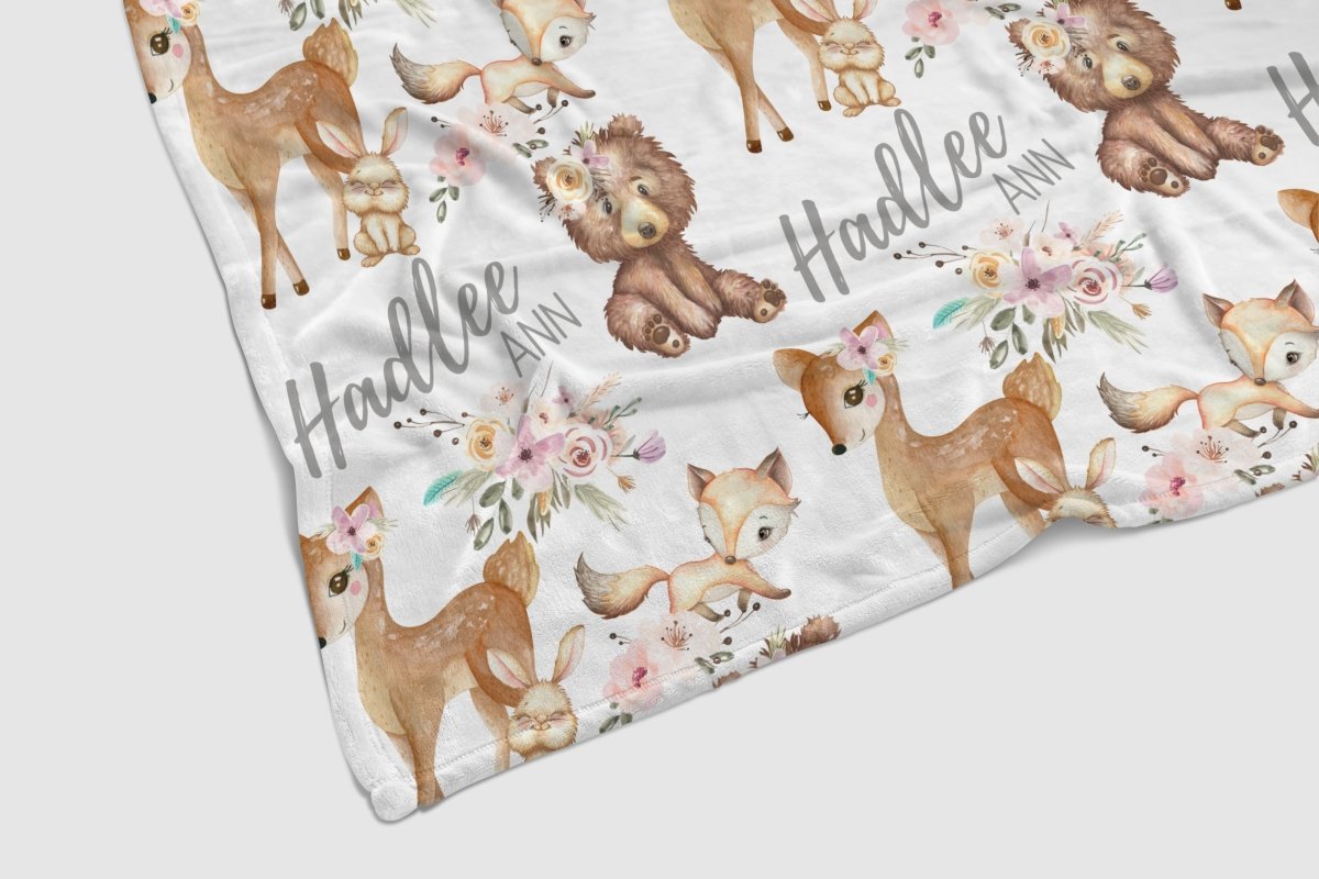 Floral Woodlands Personalized Baby Blanket - gender_girl, Personalized_Yes, text