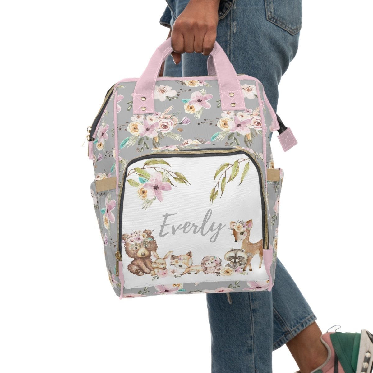 Floral Woodlands Personalized Backpack Diaper Bag - Floral Woodlands, gender_girl, text