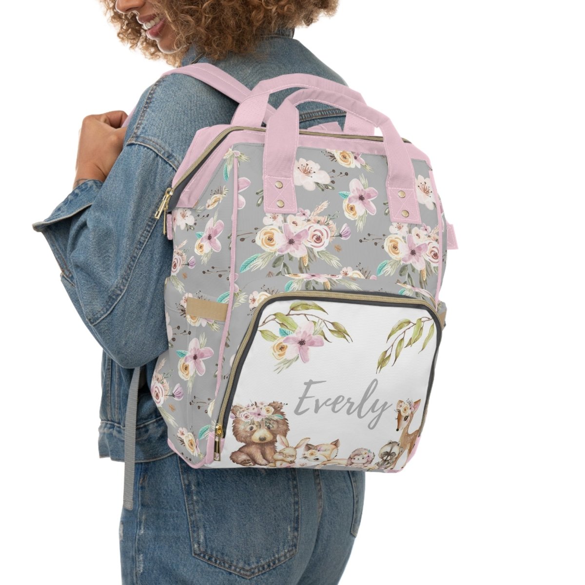 Floral Woodlands Personalized Backpack Diaper Bag - Floral Woodlands, gender_girl, text