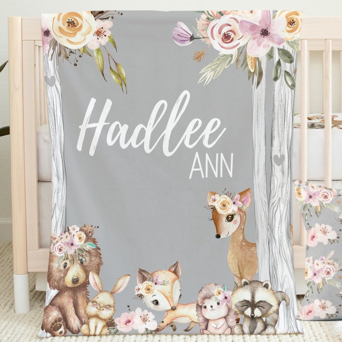 Floral Woodlands Personalized Minky Blanket - gender_girl, Personalized_Yes, text