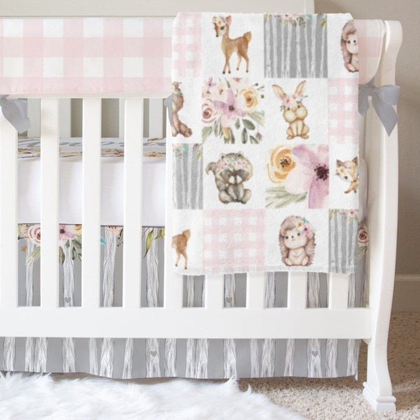 Floral Woodlands Rail Guard Crib Bedding - Floral Woodlands, gender_girl, text