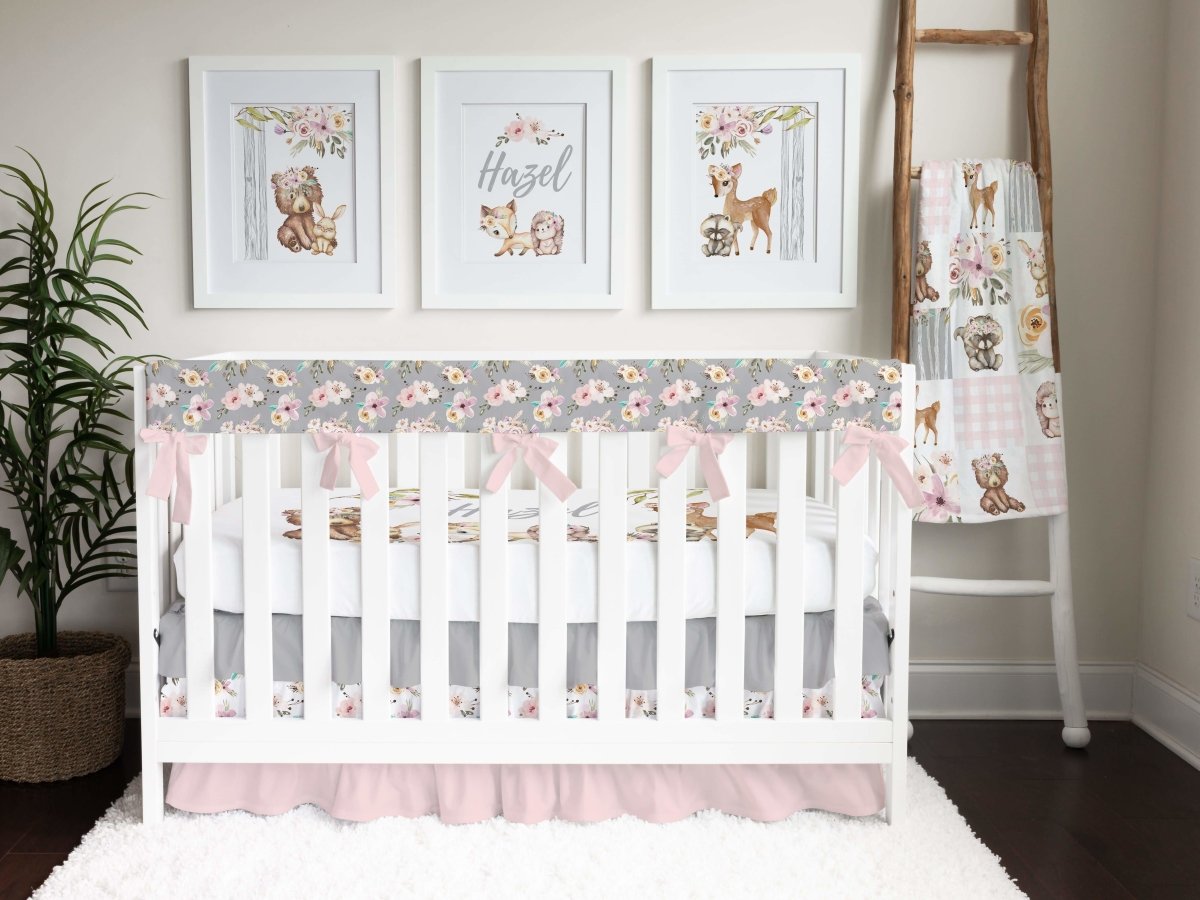 Floral Woodlands Ruffled Crib Bedding - Floral Woodlands, gender_girl, text