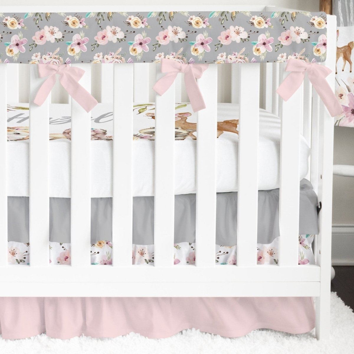 Floral Woodlands Ruffled Crib Bedding - Floral Woodlands, gender_girl, text