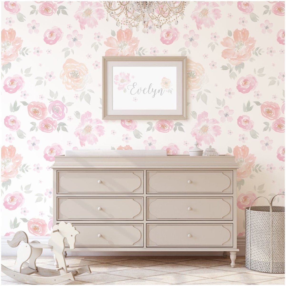 French Floral Peel & Stick Wallpaper - Blush Gold Floral, French Floral,