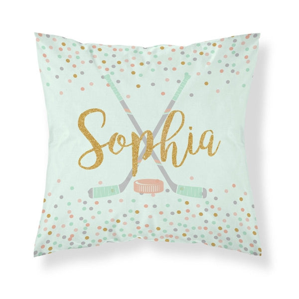Girl Ice Hockey Personalized Throw Pillow - text, ,