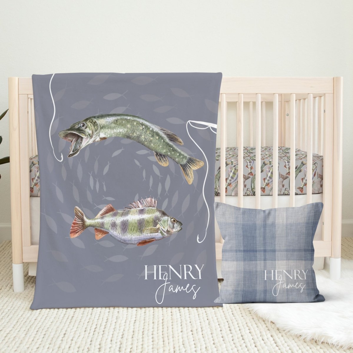 Gone Fishing Crib Sheet - gender_boy, Theme_Ocean, Theme_Woodland
