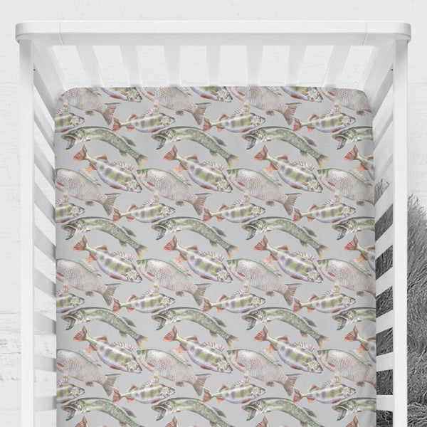 Gone Fishing Crib Sheet - gender_boy, Theme_Ocean, Theme_Woodland