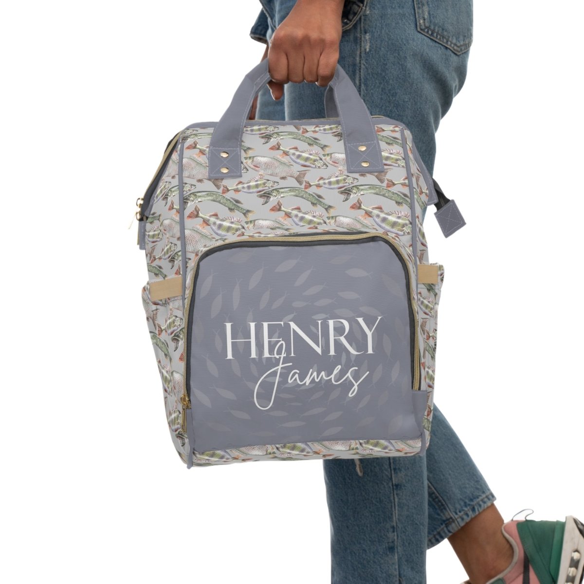 Gone Fishing Personalized Backpack Diaper Bag - gender_boy, Gone Fishing, text