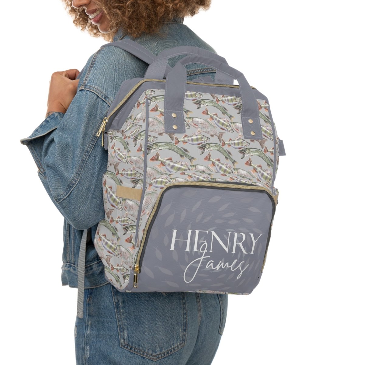 Gone Fishing Personalized Backpack Diaper Bag - gender_boy, Gone Fishing, text