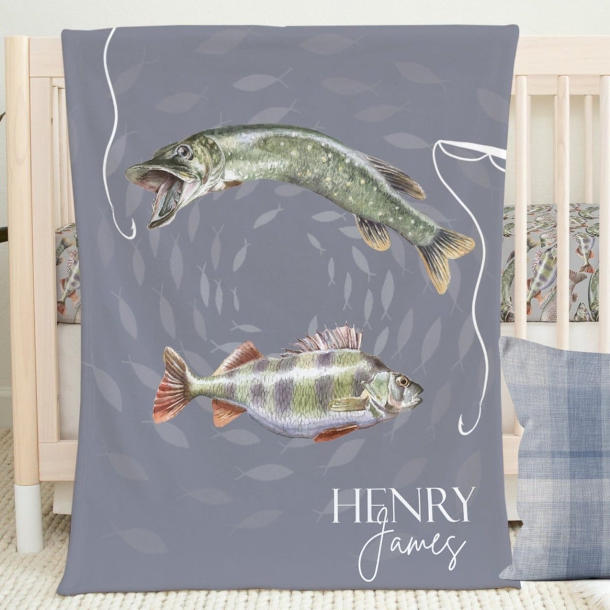 Gone Fishing Personalized Minky Blanket - gender_boy, Gone Fishing, Personalized_Yes