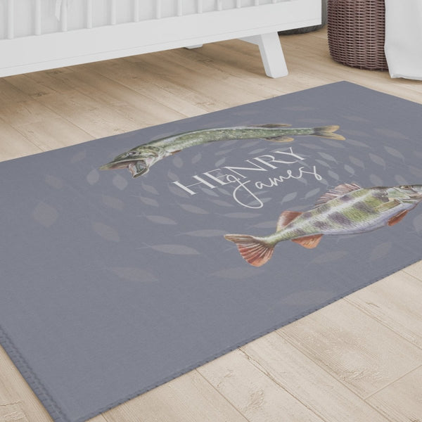 Gone Fishing Personalized Nursery Rug - gender_boy, Gone Fishing, text