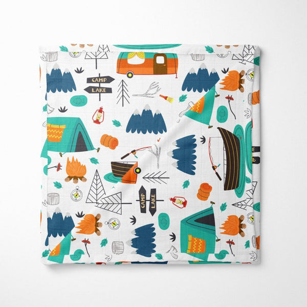 Happy Camper Muslin Blanket - gender_boy, Happy Camper, Theme_Woodland