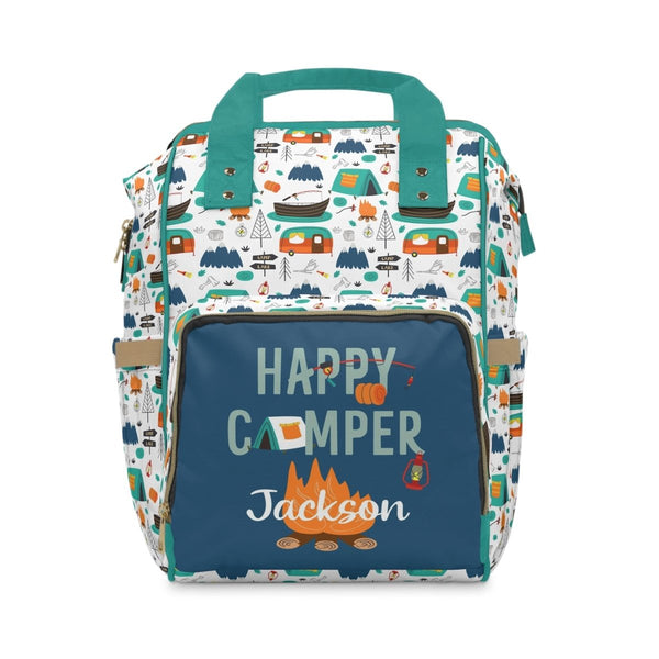 Happy Camper Personalized Backpack Diaper Bag - gender_boy, Happy Camper, text