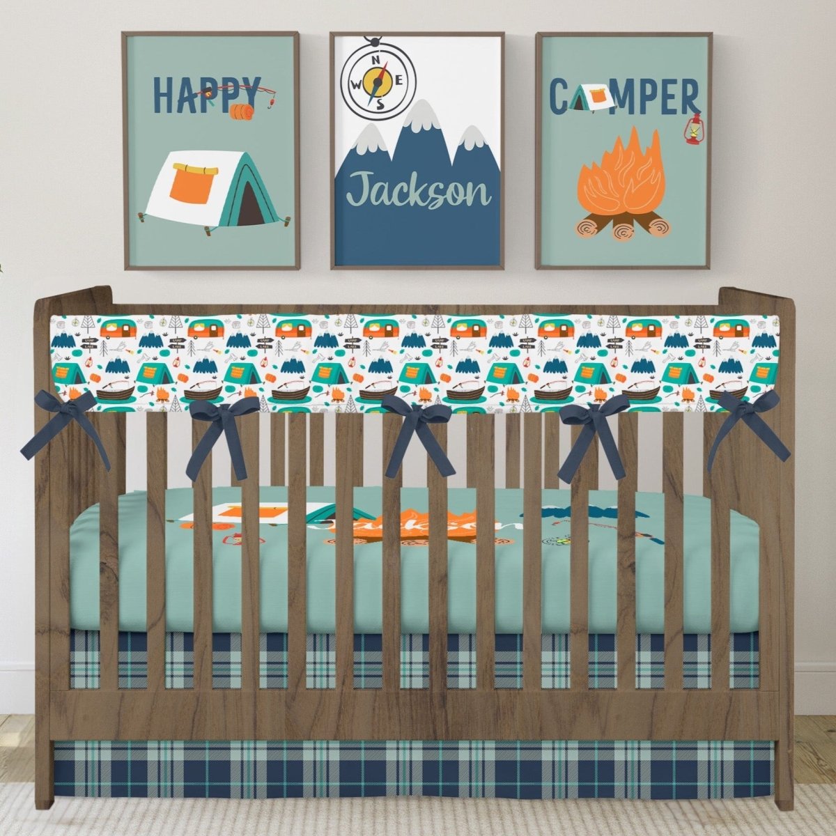 Happy Camper Personalized Crib Bedding - gender_boy, Happy Camper, Personalized_Yes