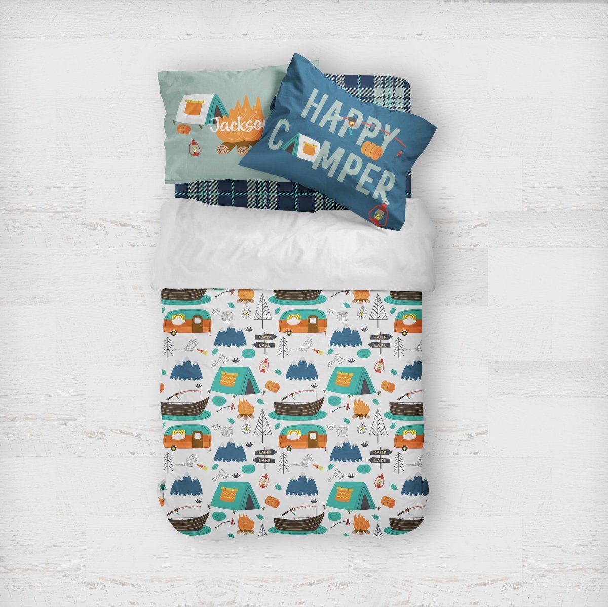Happy Camping Comforter Cover Queen Camper Bedding Set For Kids