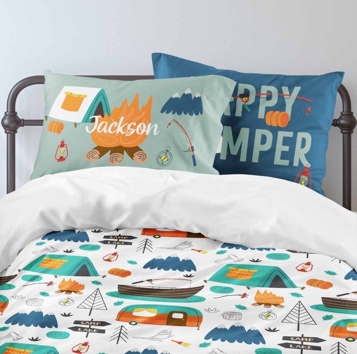 Happy Camper Personalized Kids Bedding Set (Comforter or Duvet Cover) - gender_boy, Happy Camper, text