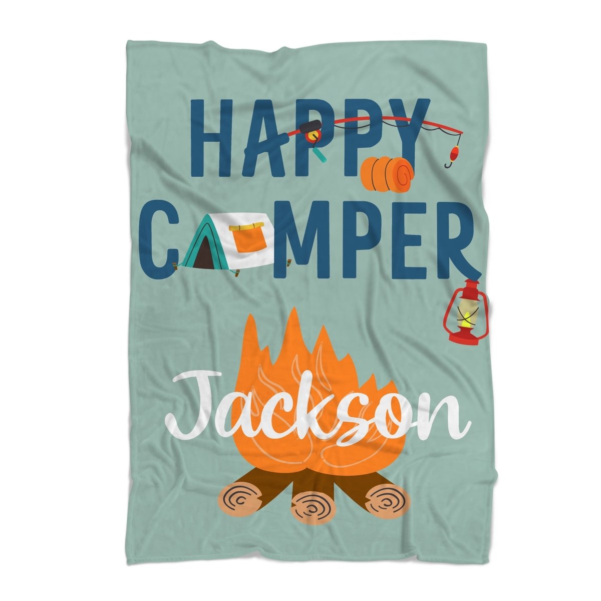 Happy Camper Personalized Minky Blanket - gender_boy, Happy Camper, Personalized_Yes