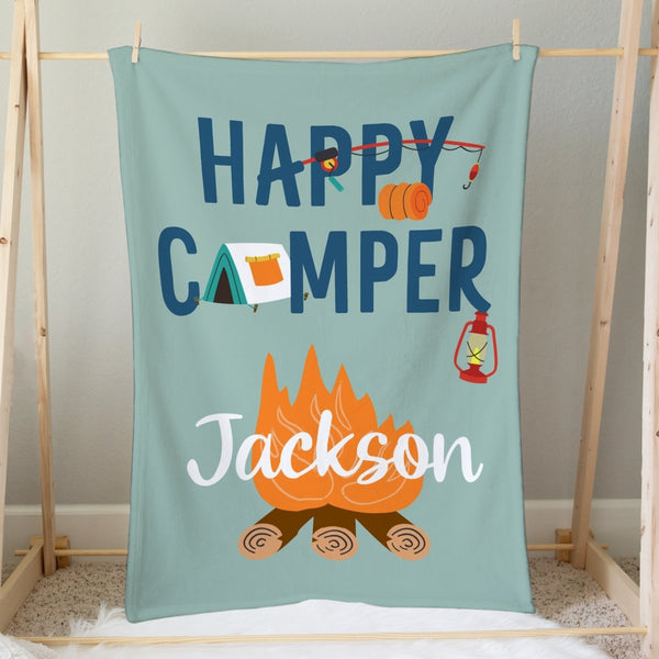 Happy Camper Personalized Minky Blanket - gender_boy, Happy Camper, Personalized_Yes