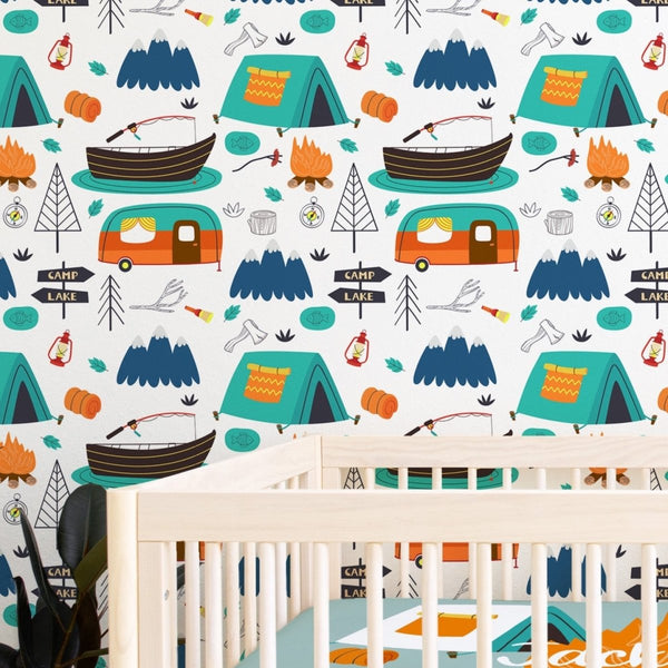 Happy Camper Peel & Stick Wallpaper - gender_boy, Happy Camper, Theme_Woodland