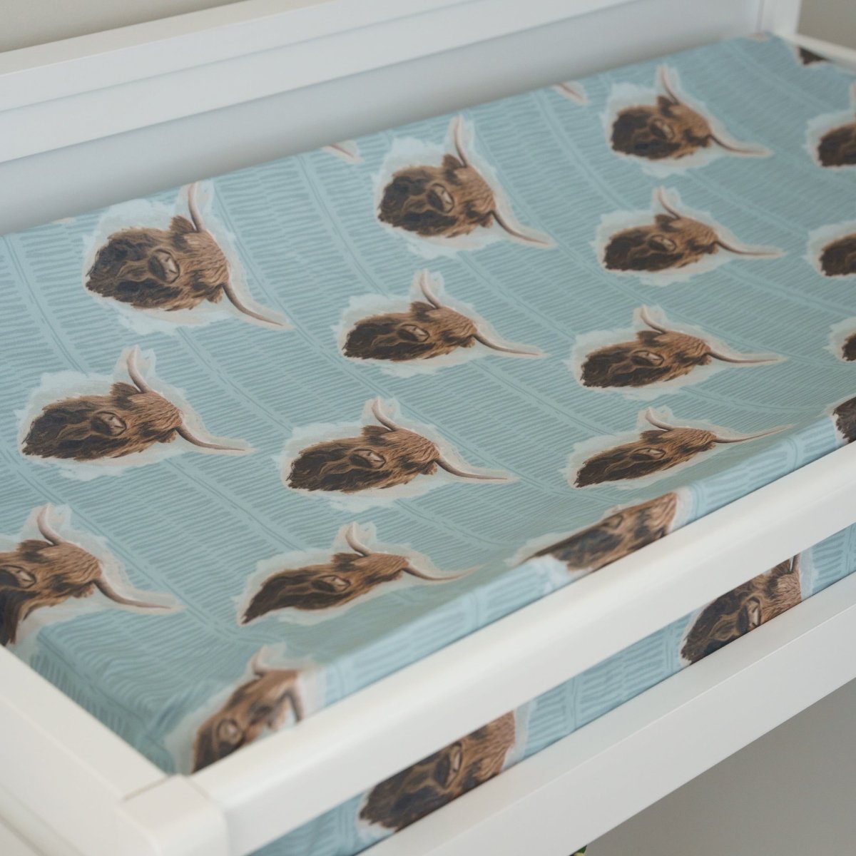 Highland Cow Boy Blue Changing Pad Cover